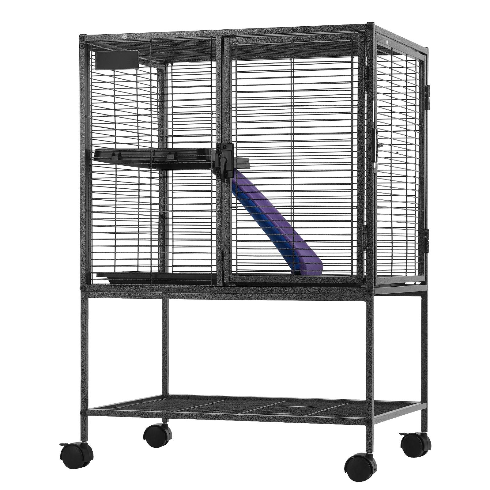 34" Metal Small Animal Cage 2-Tier Rolling Ferret Cage With Tray A Ramp_maomaolike.com